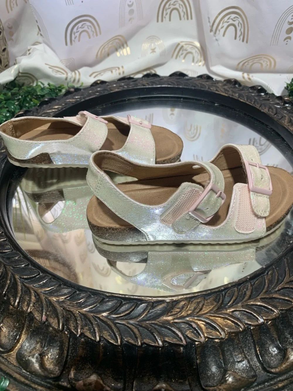 Cat & Jack Iridescent Pink Glitter Double-Buckle Sandals